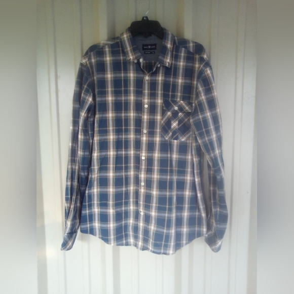 Men's Mark Echo Plaid Button up Dress Shirt Size XL Slim Fit - Picture 1 of 3